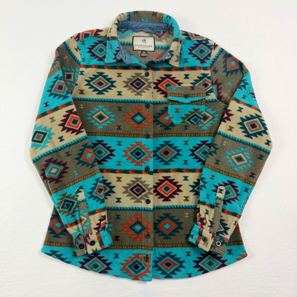 Legendary Whitetails Shirt Womens Small Turquoise Southwestern Fleece Button Up